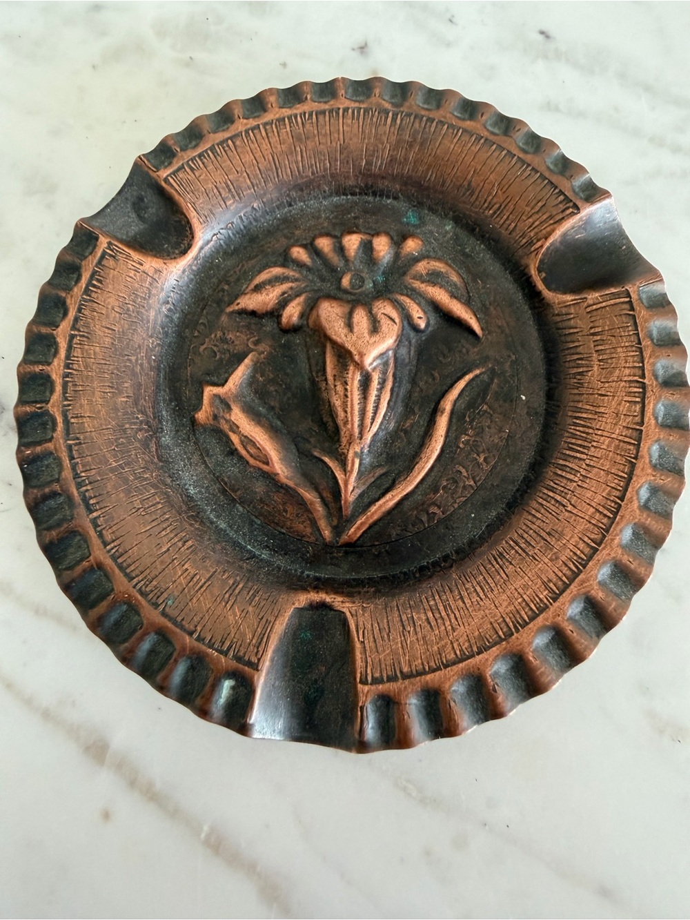Arts & Crafts Hammered Copper Ashtray Stickley Era